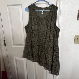 Isaac Mizrahi Live! Green Lace Asymmetrical Sleeveless Top Size 1X